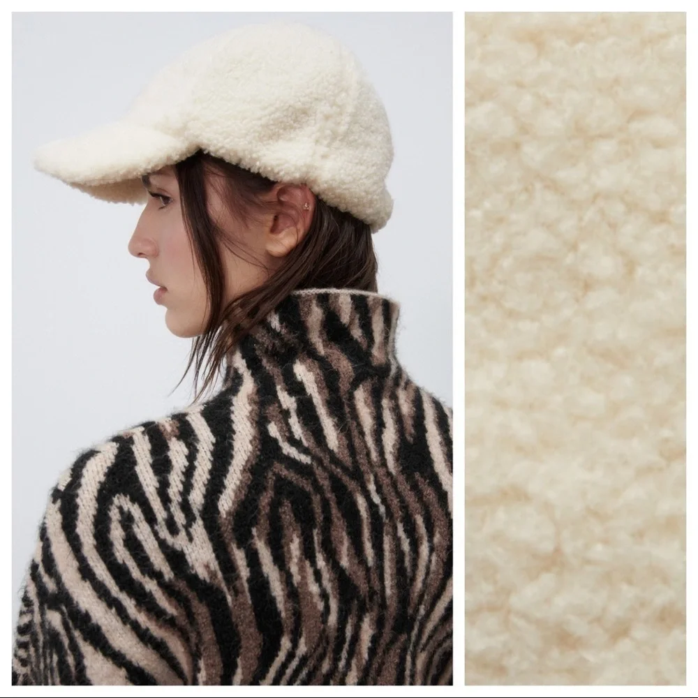 NWOT. Zara Cream Fleece Cap. Size S-M.